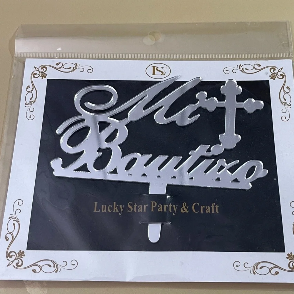 NWT Mi Bautizo Cursive Mirrored Acrylic Cake Topper